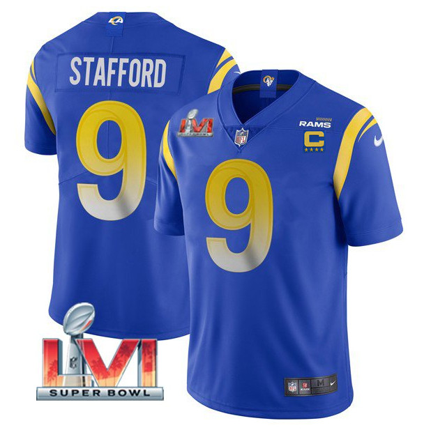Women's Los Angeles Rams #9 Matthew Stafford Royal 2022 With C Patch Super Bowl LVI Vapor Limited Stitched Jersey(Run Small)